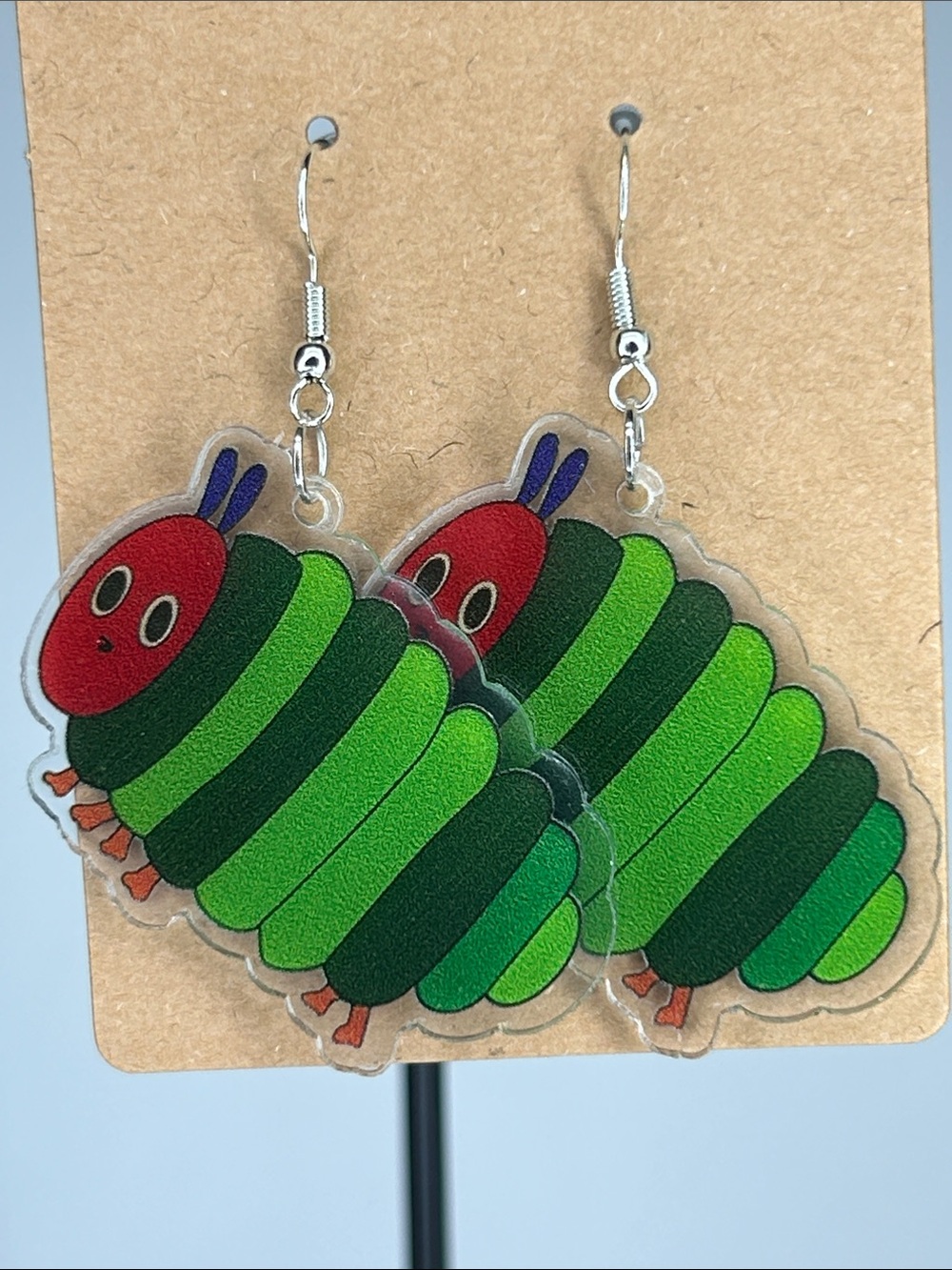 Green Cartoon Caterpillar 2D Teacher Dangle Earrings Fashion Jewelry